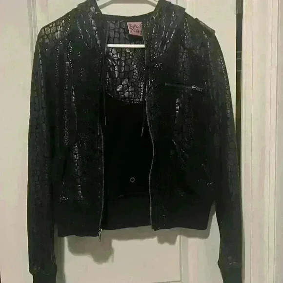 L.A. Kitty Vintage Y2K Juniors Black Snakeskin Style Zip up Jacket size M Rare - Picture 6 of 9